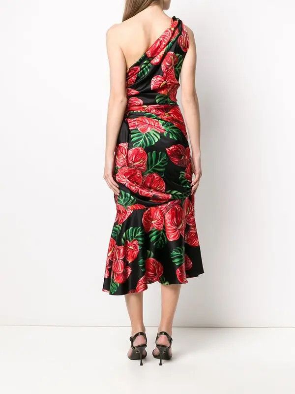 Dolce & Gabbana o1y0825 One-Shoulder Midi Dress in Multicolor Size XS / US 0-2 / IT 36-38 - 3 Thumbnail