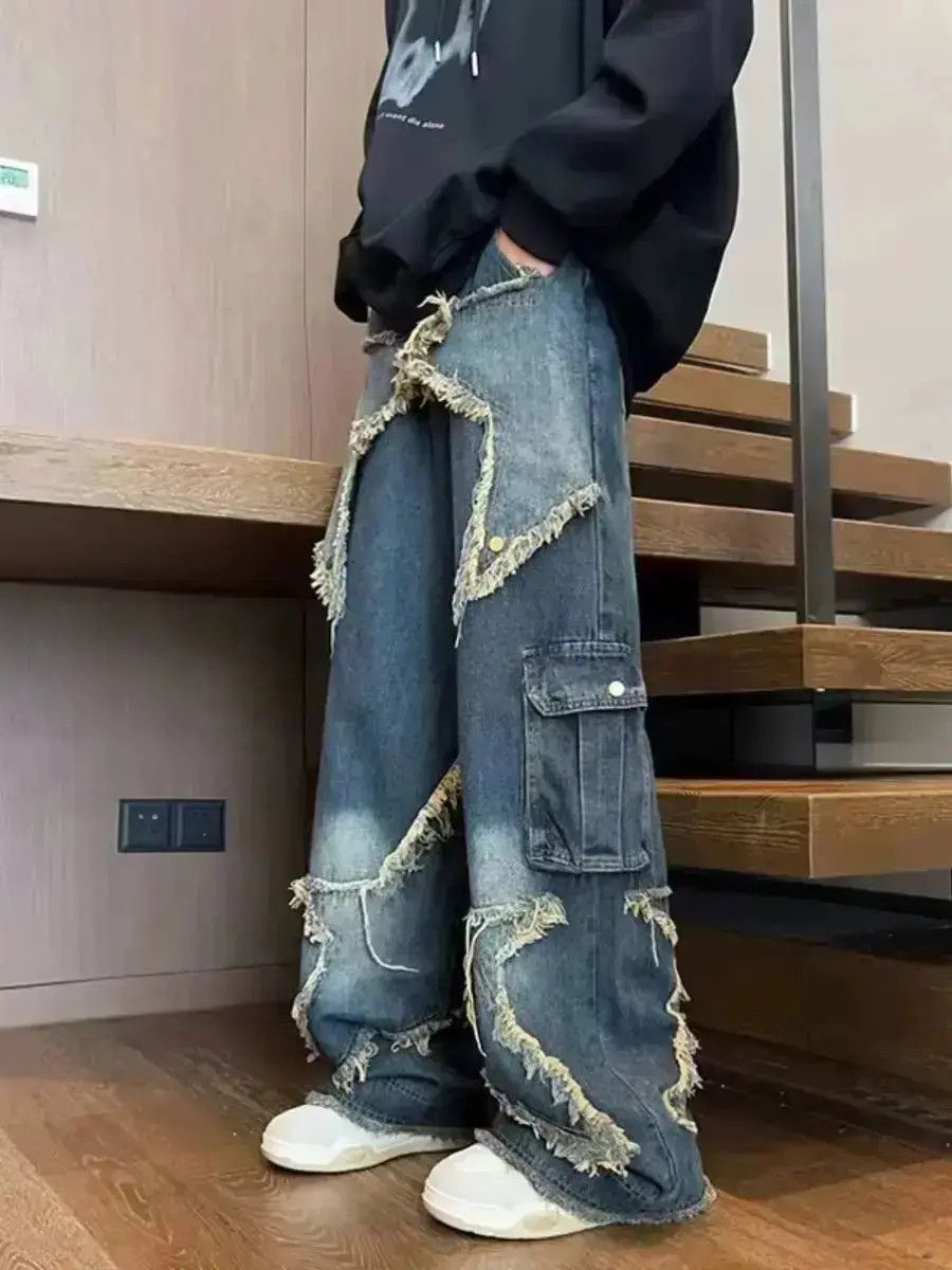 Japanese Brand damaged loose faded baggy jeans Size US 34 / EU 50 - 1 Thumbnail
