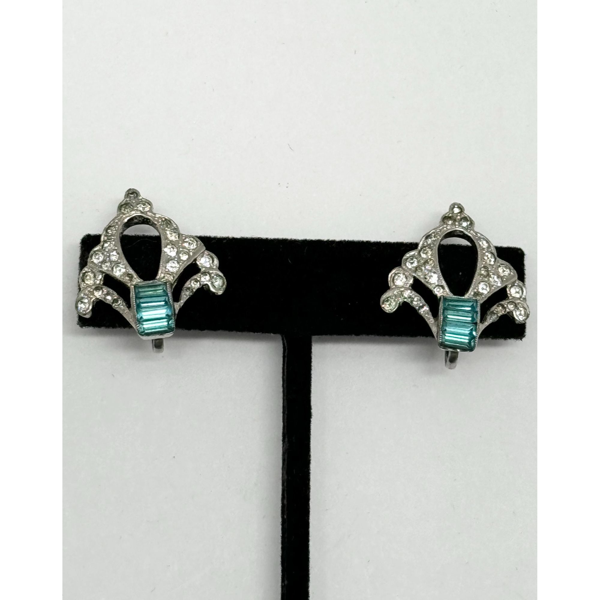 Vintage Art deco estate glass rhinestone earrings Size ONE SIZE - 4 Thumbnail