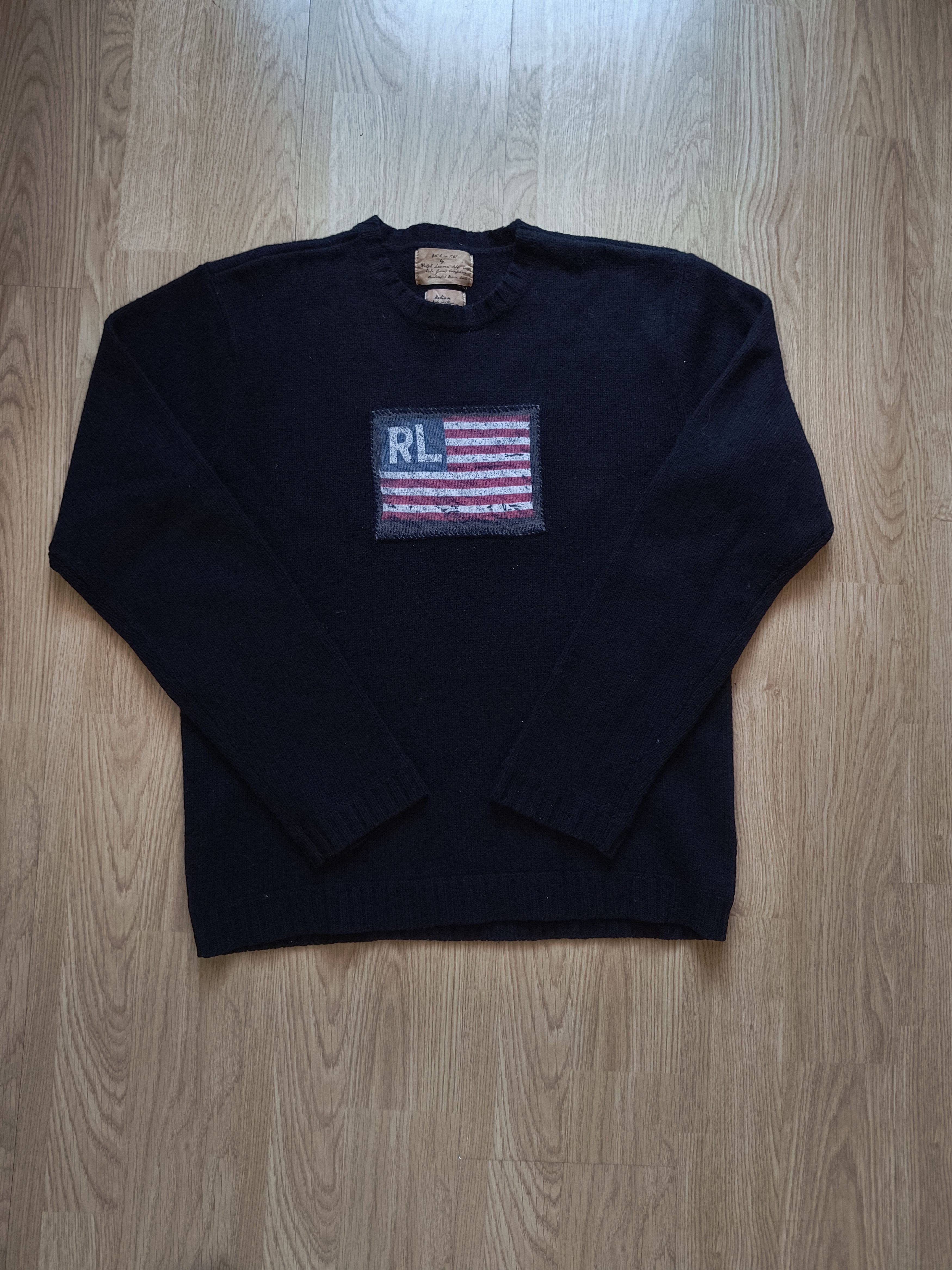 image of Vintage Wool Sweaterknitwear Polo Ralph Laurent Usa Flag Y2K in Black, Men's (Size Medium)