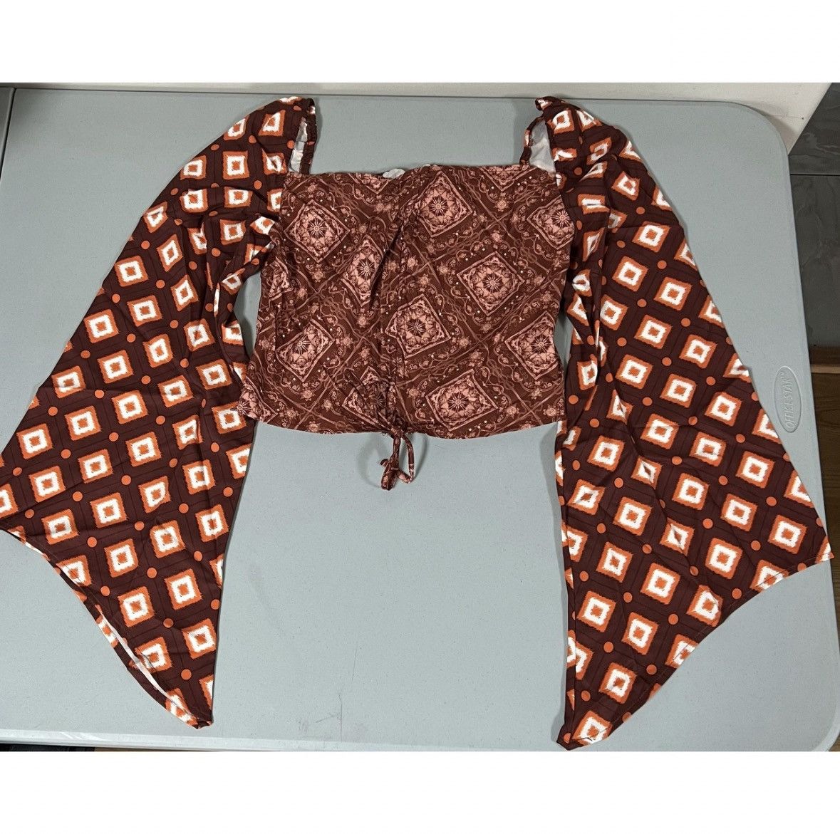 Vintage Brown Geometric Boho Long Sleeve Shirt Top Blouse Size S 🤎🧡✨ Size S / US 4 / IT 40 - 2 Thumbnail