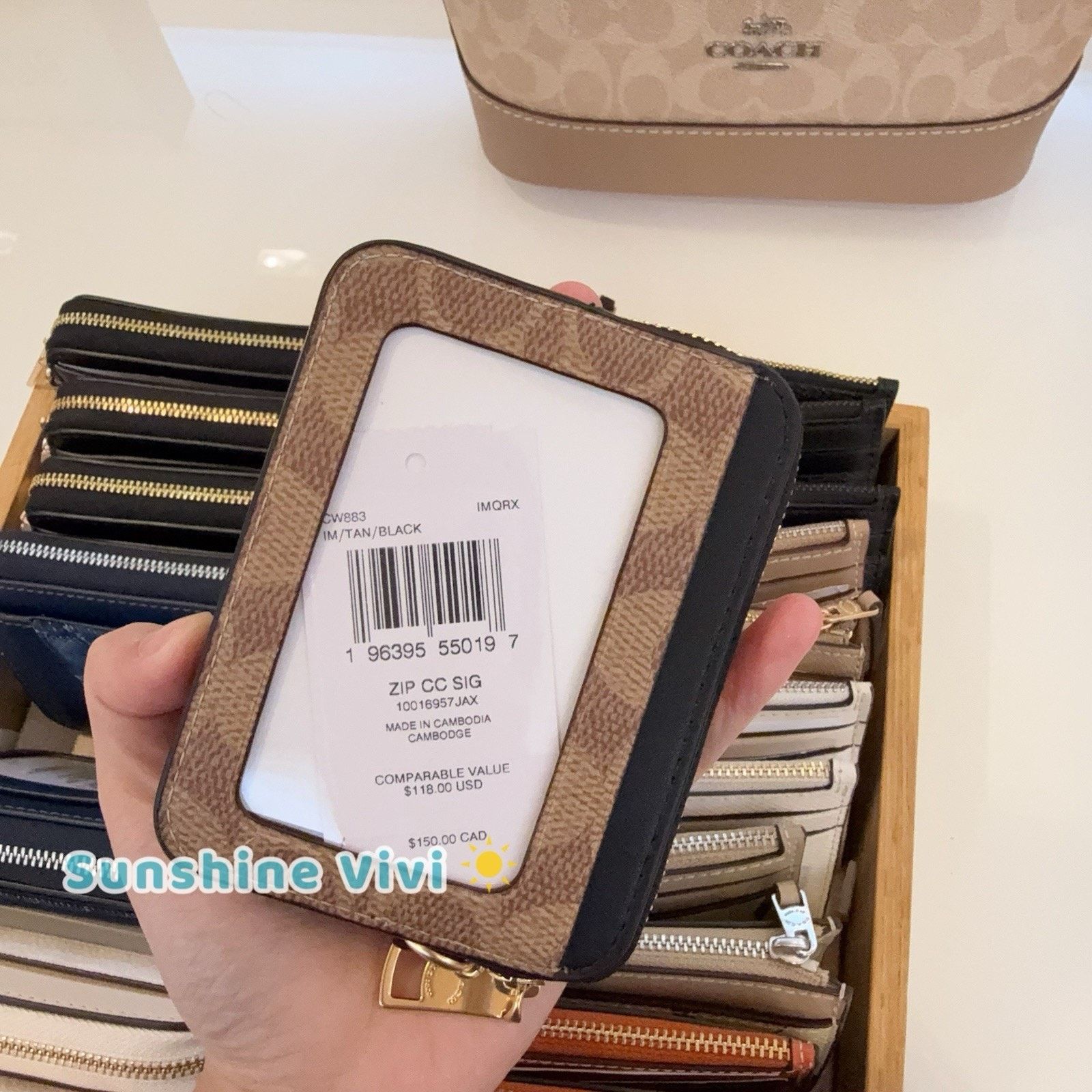 Coach NWT Coach CW883 Zip Card Case Signature Canvas Tan/Black Size ONE SIZE - 3 Thumbnail