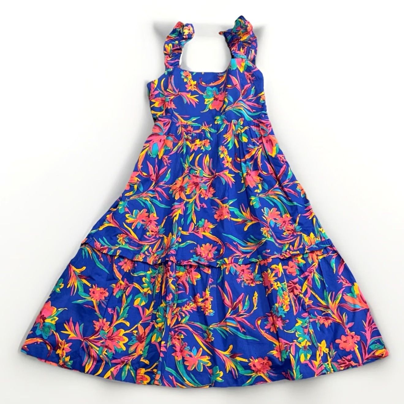 Vintage VINTAGE JCrew Floral Tropical Square Neck Midi Dress Blue Size 6 EUC Size M / US 6-8 / IT 42-44 - 3 Thumbnail