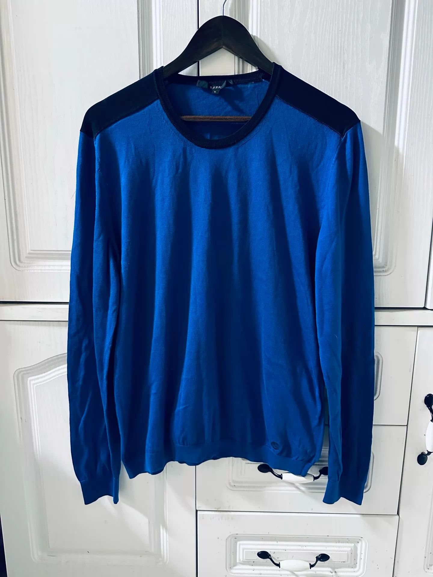 Gucci GUCCI Limited Edition Embroidered Logo Blue Knit Sweater L Size L / US 10 / IT 46 - 1 Thumbnail