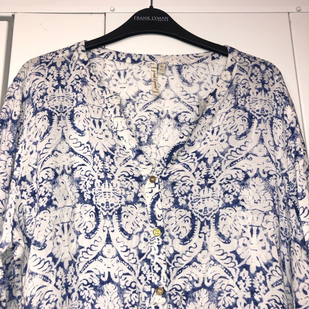 Other Grand & Greene Blue White Geometric Button-Up Blouse, Size X Size XL / US 12-14 / IT 48-50 - 4 Thumbnail