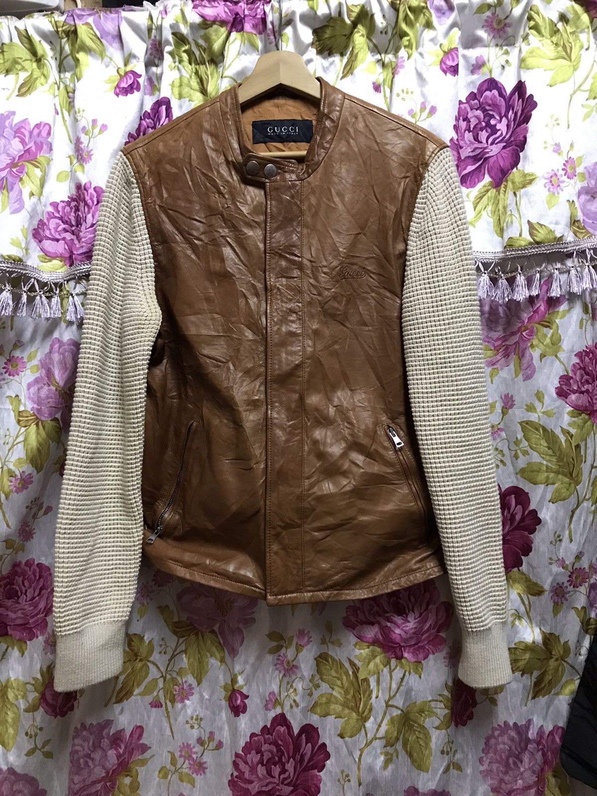 Gucci Authentic Gucci Brown Leather knittes Slevee Long Jacket Size US M / EU 48-50 / 2 - 2 Thumbnail