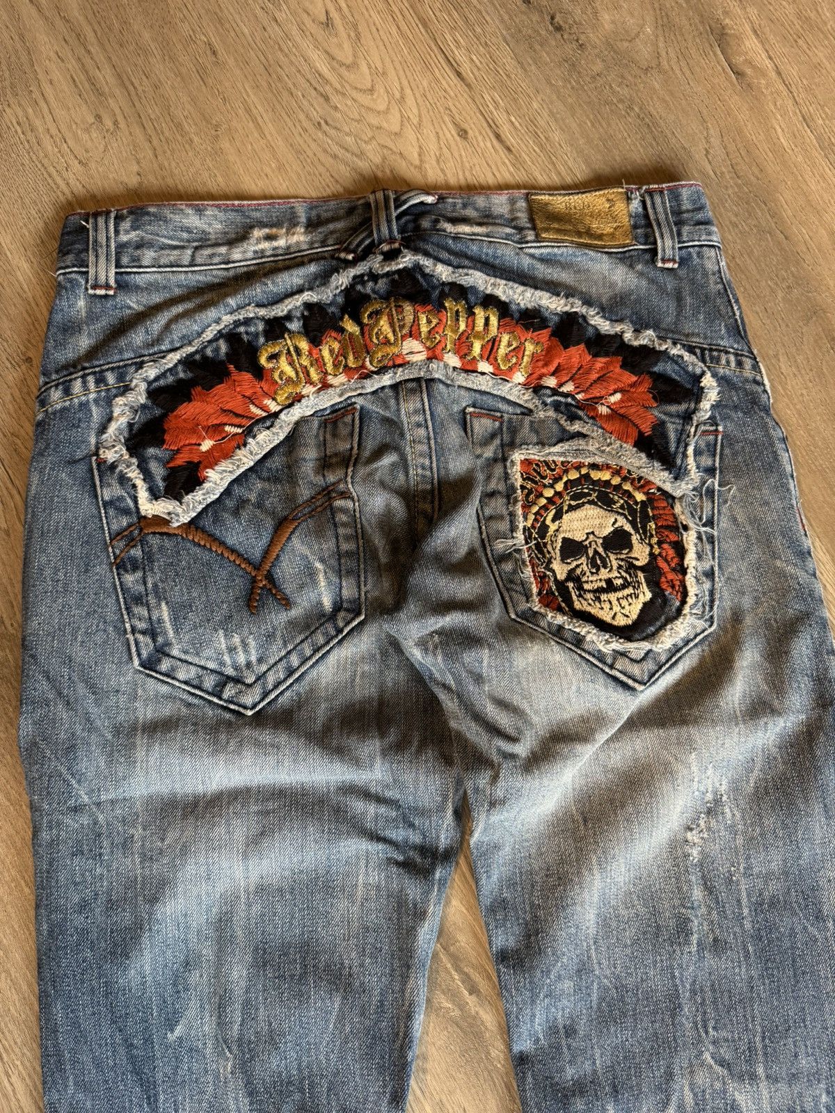 Japanese Brand DISTRESSED RED PEPPER DENIM SKULL LOGO LIKE LGB STYLE Size US 30 / EU 46 - 2 Thumbnail