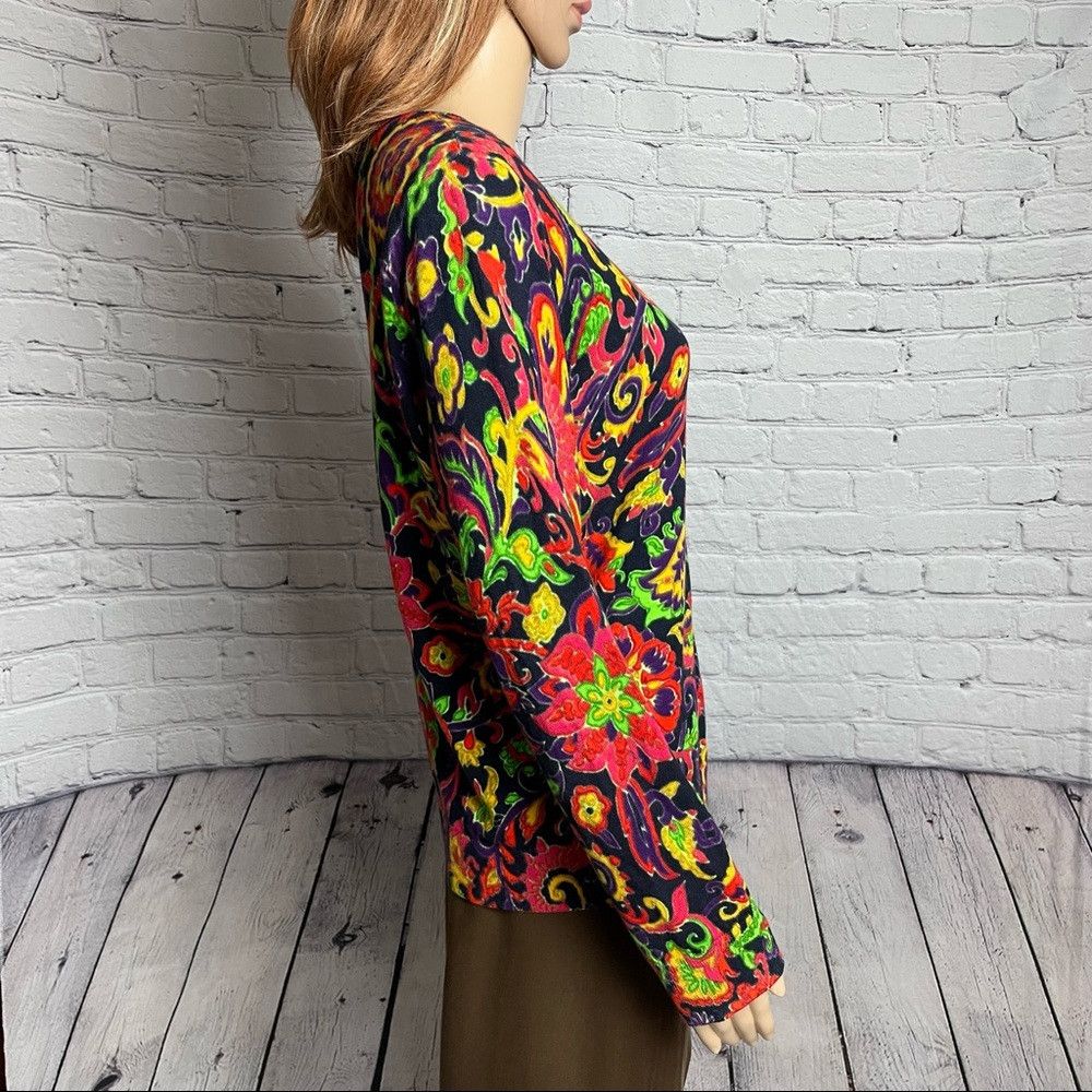 Talbots TALBOTS Floral Rayon Cotton Cardigan Sweater Size L Petite Size L / US 10 / IT 46 - 3 Thumbnail