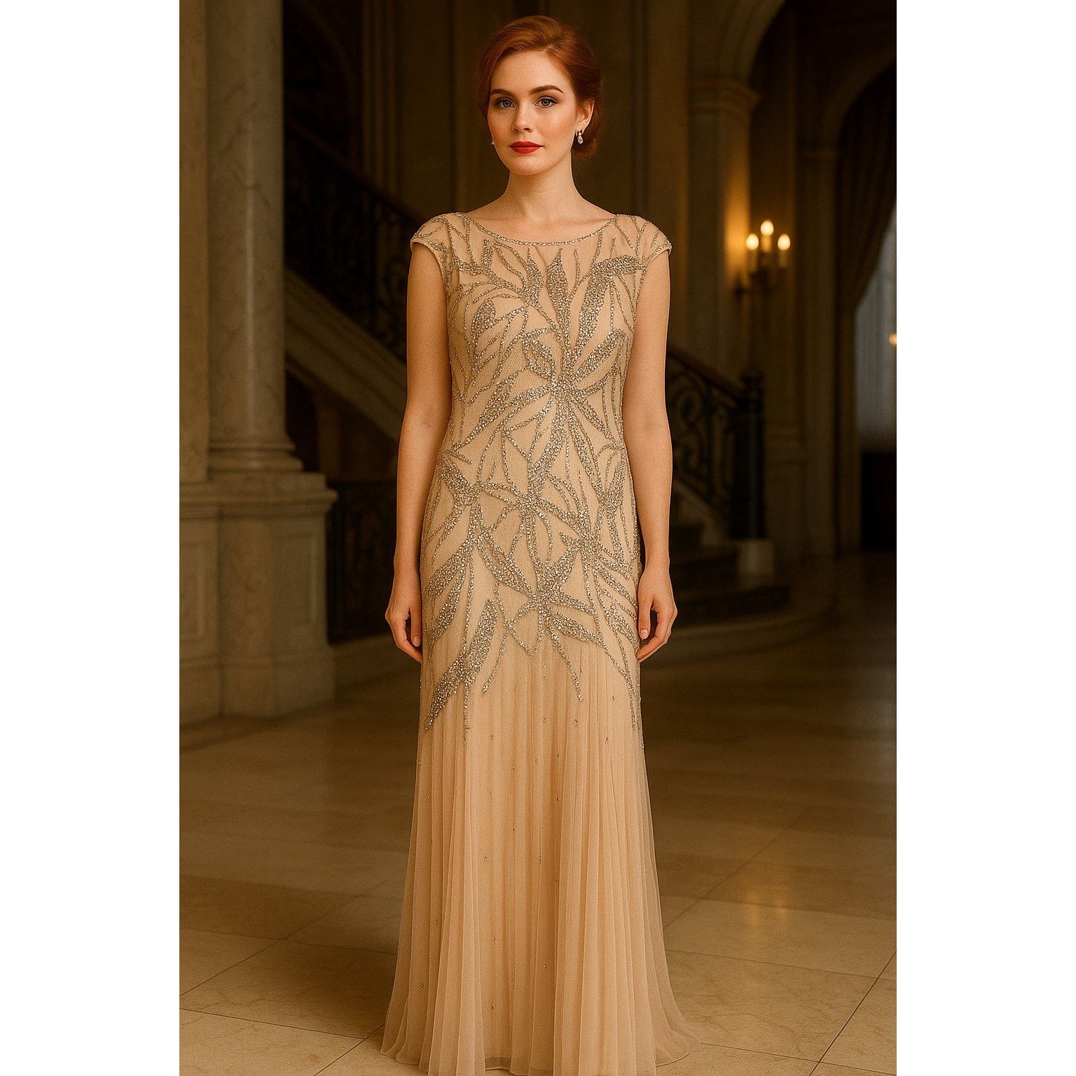 adrianna papell woodland fairy green dress Dark Green Vintage Beaded Midi Fairy Dress With Sharkbite Hem main image 0
