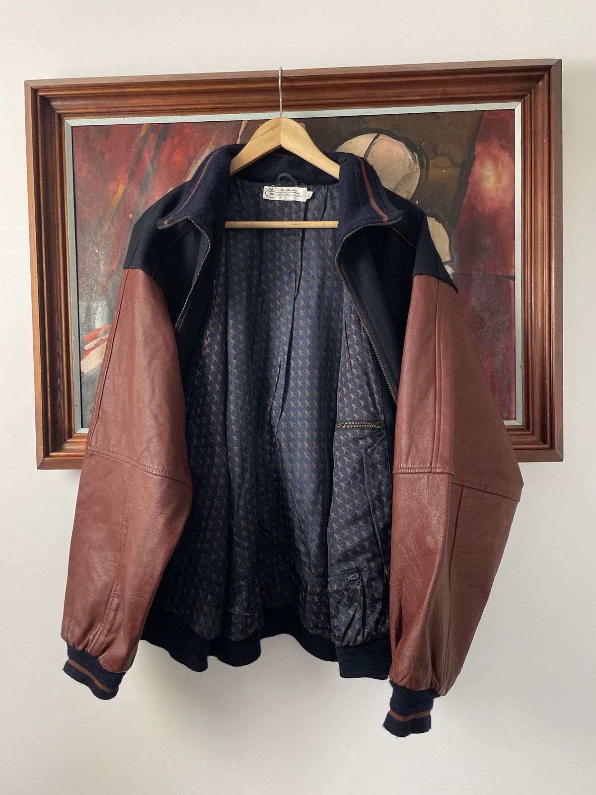 Vintage Vintage Mercedes Benz leather bomber varsity jacket wool 90s Size US XL / EU 56 / 4 - 3 Thumbnail
