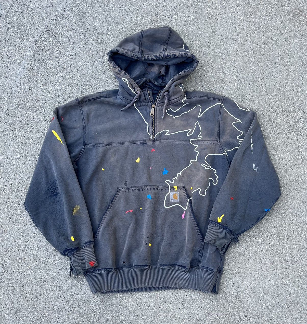 Carhartt Custom Carhartt Hoodie Sun Fade Thrashed Distressed 1/4 Zip Size US L / EU 52-54 / 3 - 1 Thumbnail