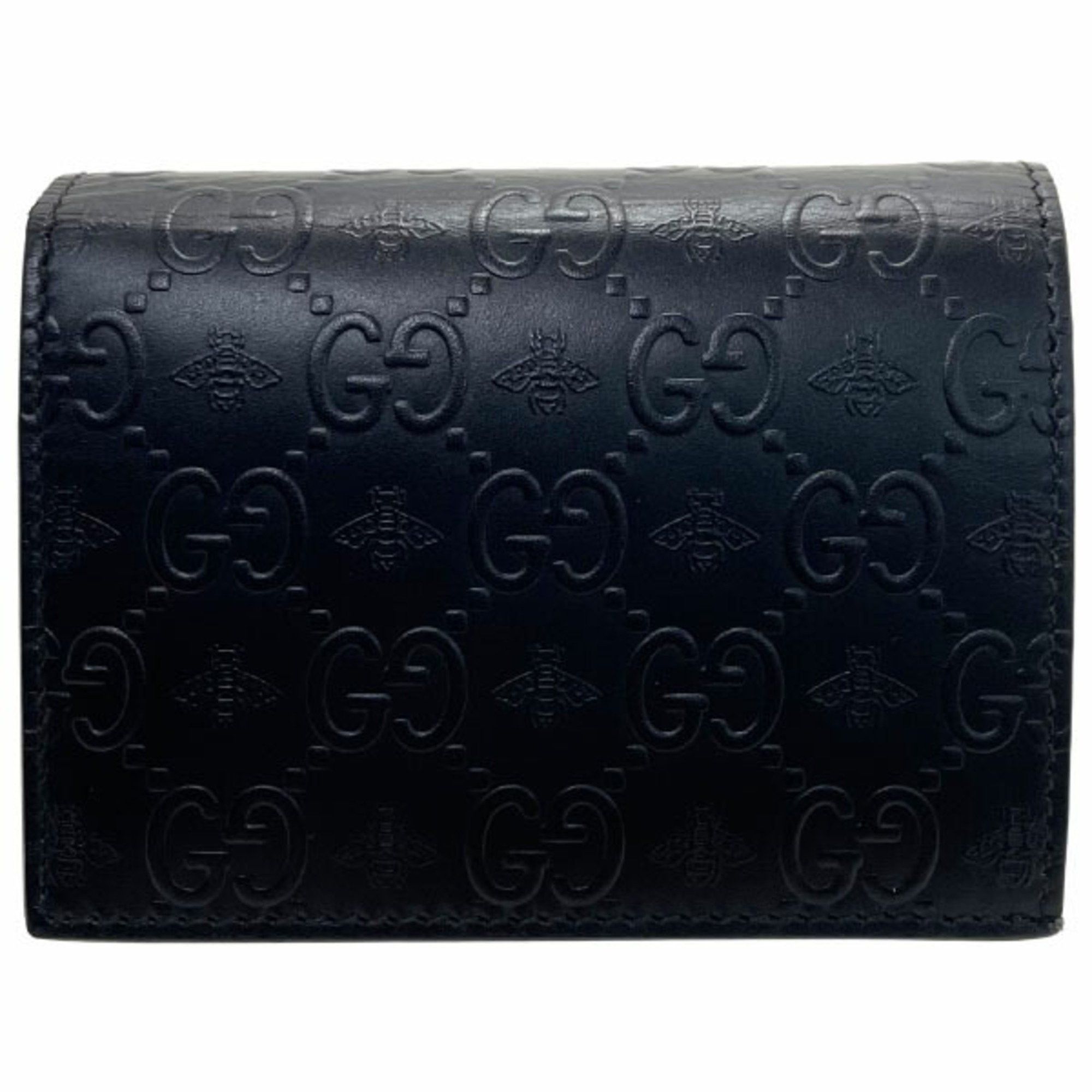 Gucci Card Case GG Alveare Bi-fold Wallet Leather Black 410120