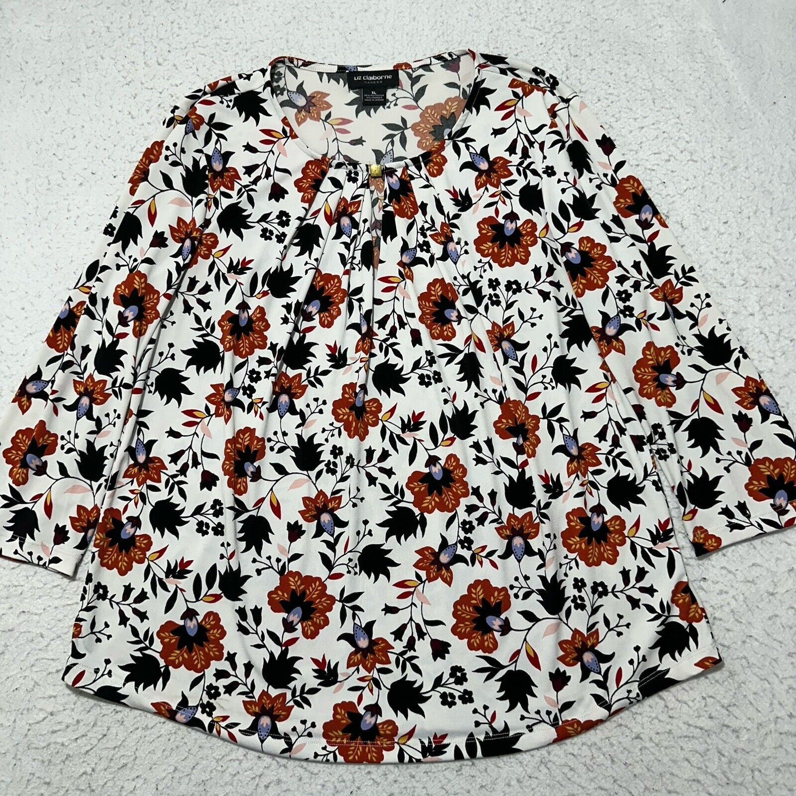 Liz Claiborne Liz Claiborne XL White Floral Long Sleeve Pullover Blouse Size XL / US 12-14 / IT 48-50 - 1 Thumbnail