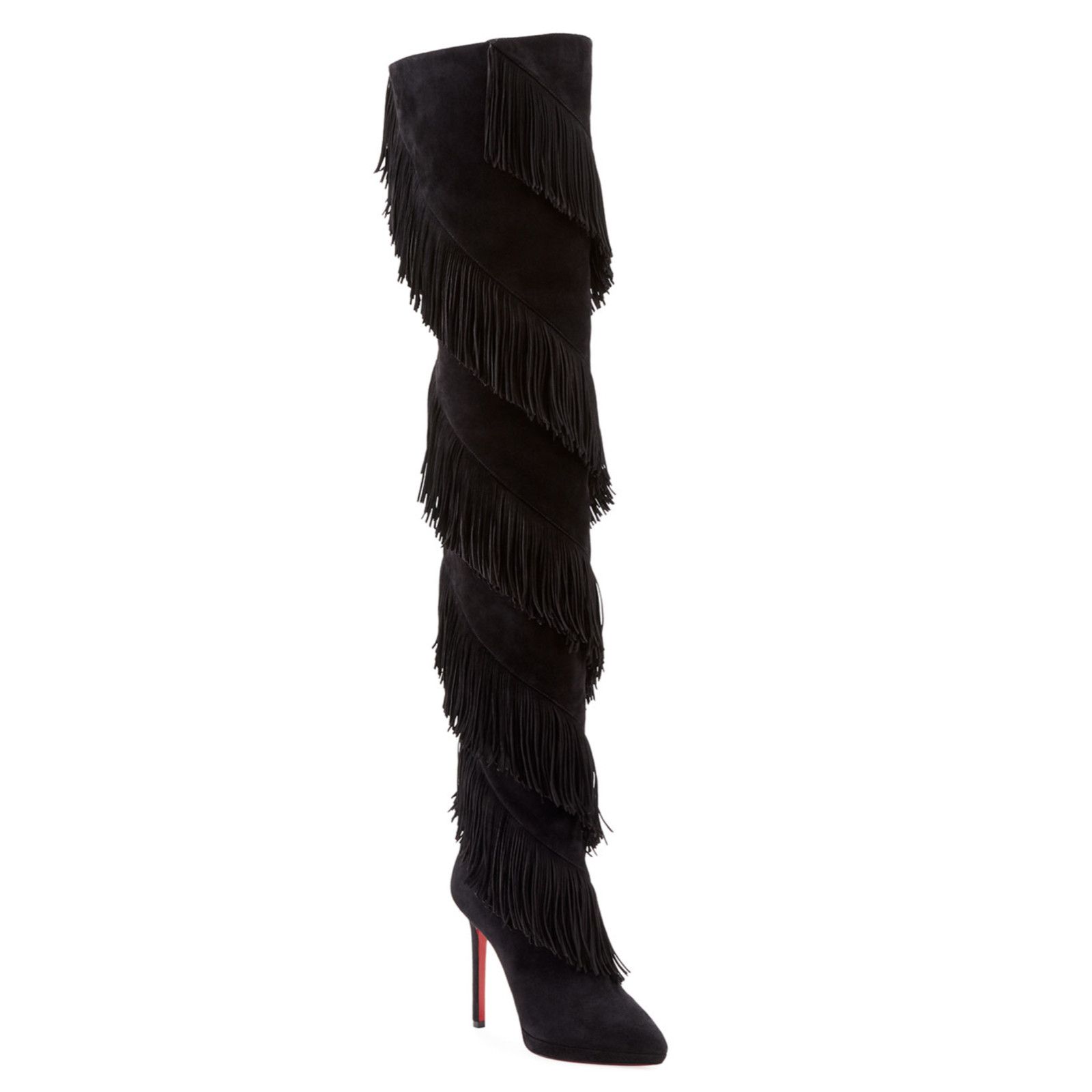 Christian Louboutin Bolcheva 120 Black Fringe Thigh High OTK