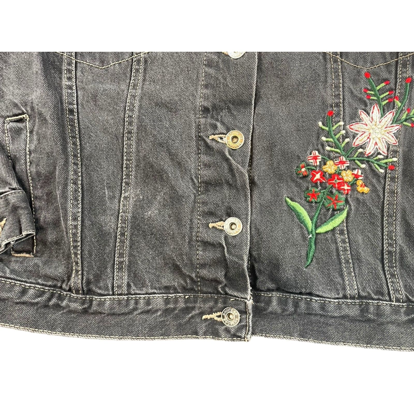 Route 66 VINTAGE Route 66 Denim Jacket Black Women’s L Embroidered Floral 90s Grunge Trucker Jacket Women Size L / US 10 / IT 46 - 6 Thumbnail