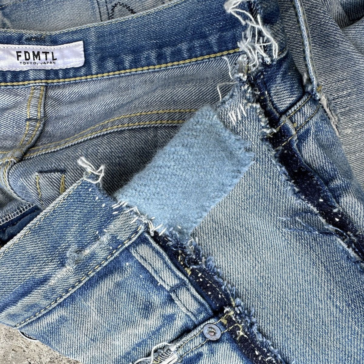 FDMTL Mercedes Benz Selvedge Crash Boro Denim Shorts jort capris Size US 36 / EU 52 - 15 Thumbnail