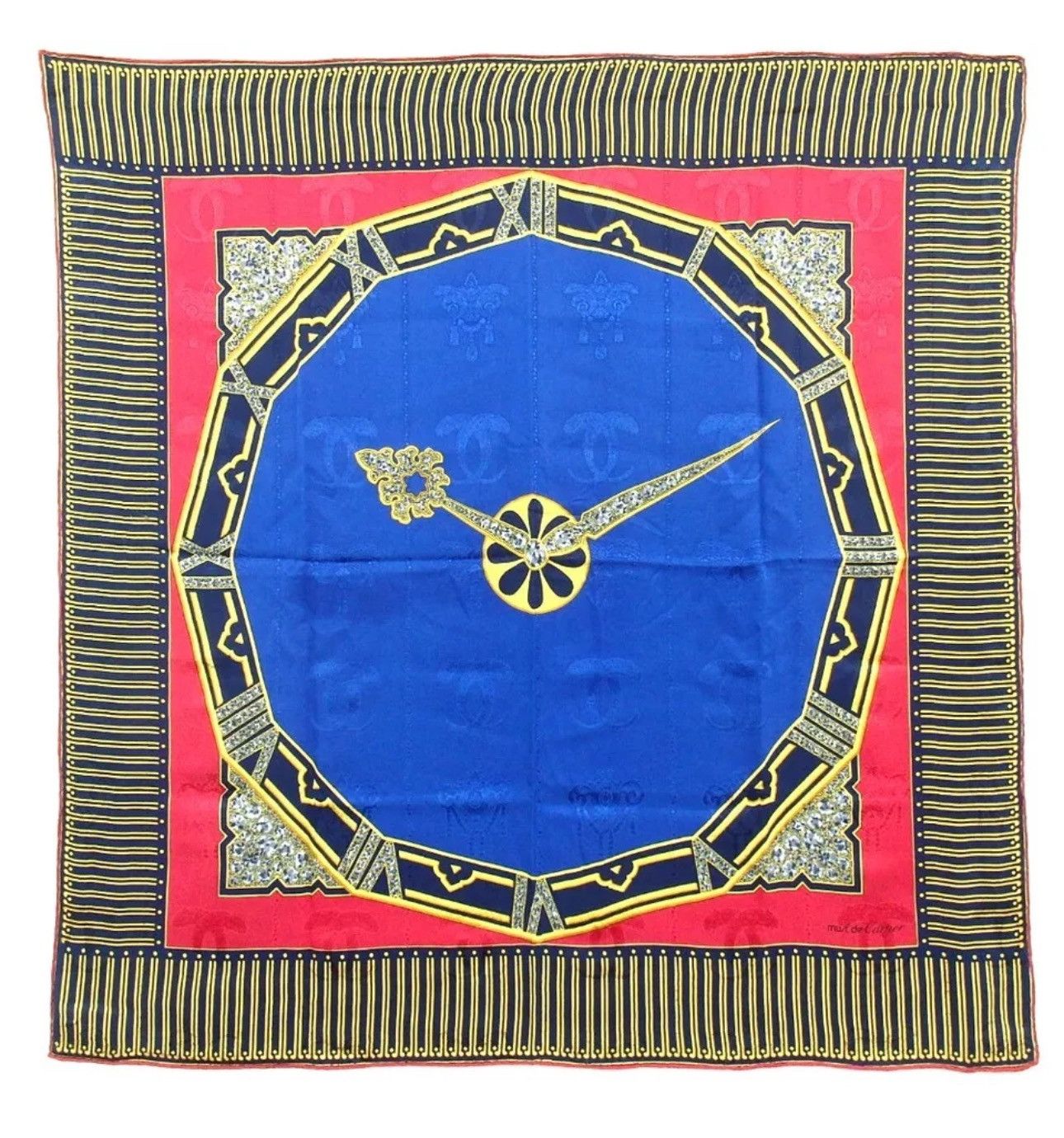 Cartier Cartier Silk scarf blue with clock motif chic handmade Size ONE SIZE - 1 Thumbnail