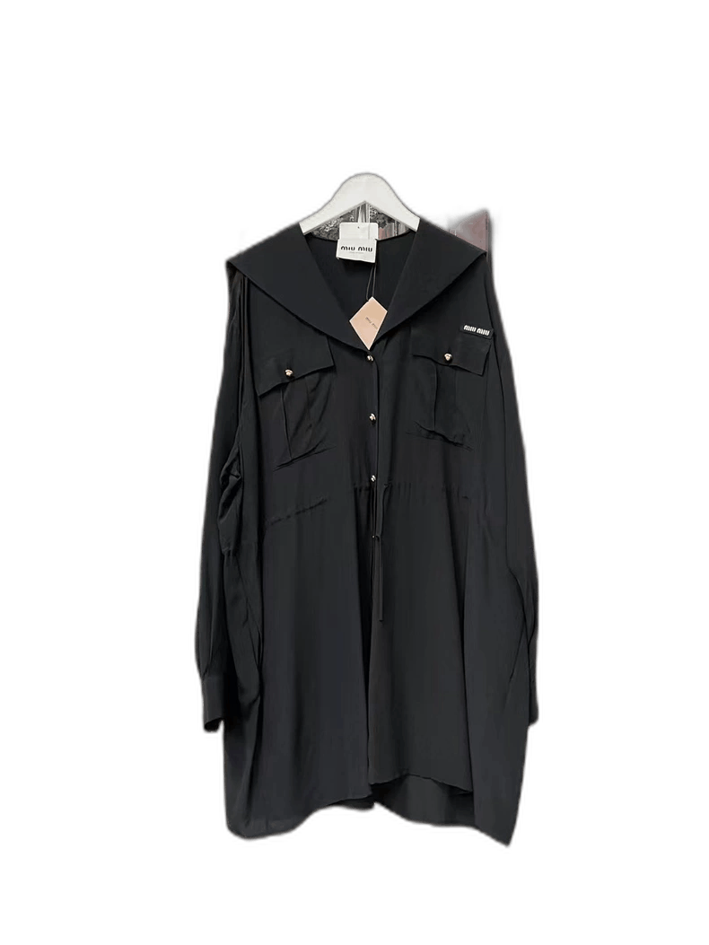 Miu Miu Black Gold Button Navy Dress Shirt -2505