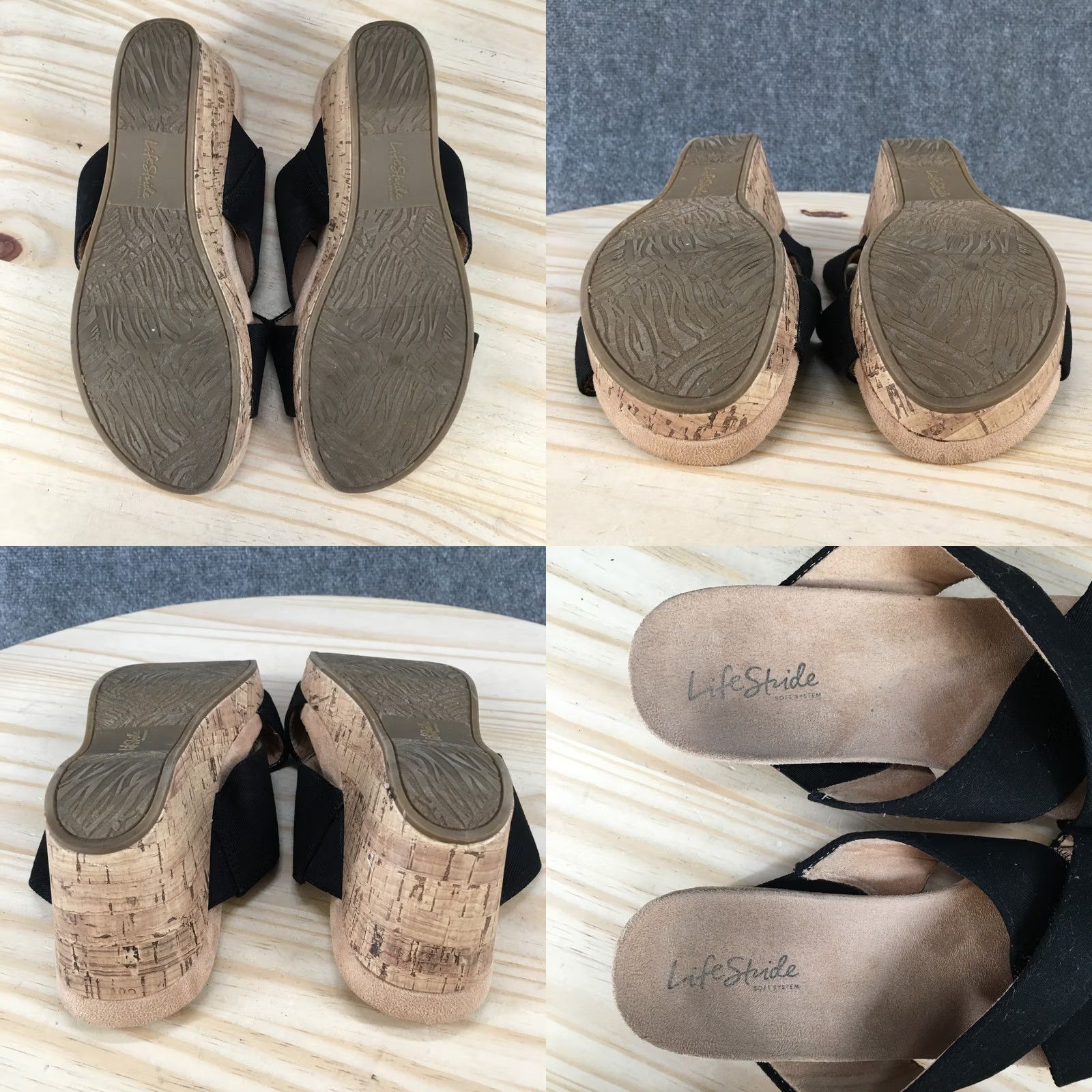 Vintage LifeStride Westcott Black Cork Wedge Slide Sandals Womens 9.5W Criss Cross Size US 10 / IT 40 - 9 Thumbnail
