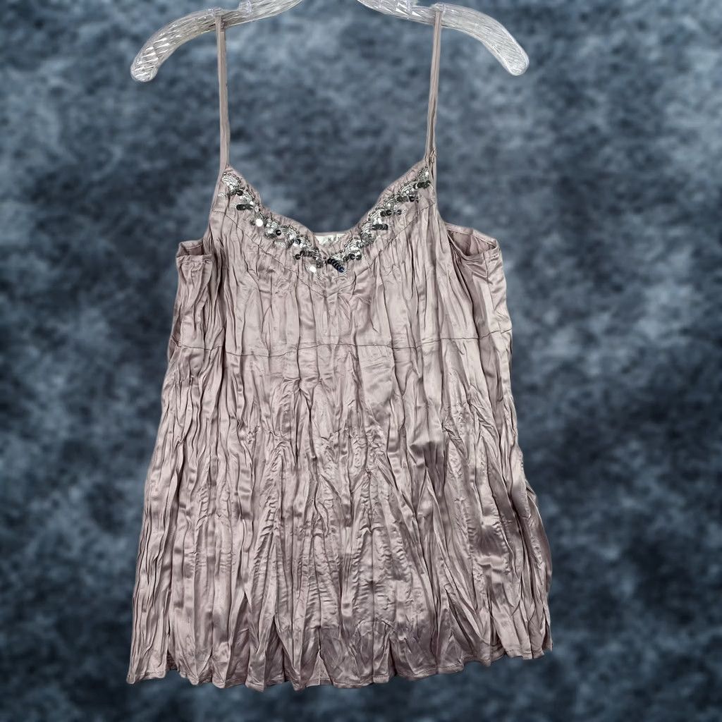 Pinko Kenar Tank Womens L Pink Crinkle Sequin Sleeveless Spaghetti Strap Beach Y2K Vintage Not N/A Size XL / US 12-14 / IT 48-50 - 1 Thumbnail