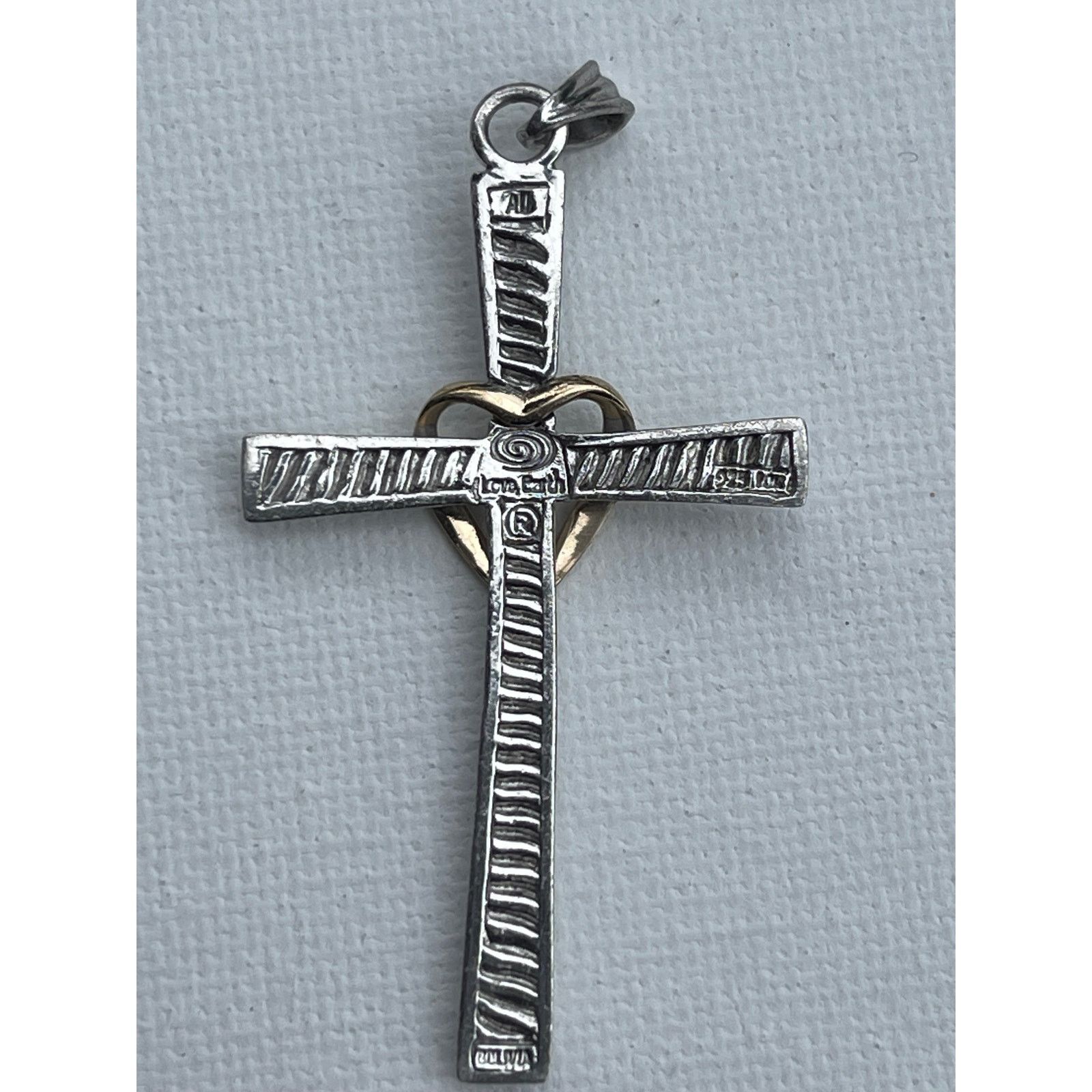Vintage Signed Sterling Silver and 10k Yellow Gold Cross Pendant Size ONE SIZE - 3 Thumbnail
