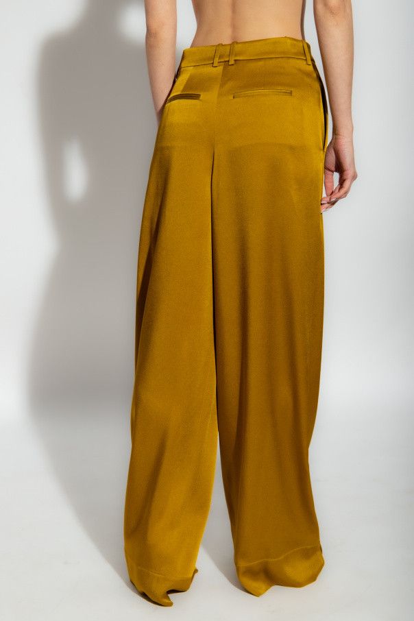 Saint Laurent Paris o1s1wg111024 Large Pants in Crepe Satin in Yellow Size 27" / US 4 / IT 40 - 4 Thumbnail