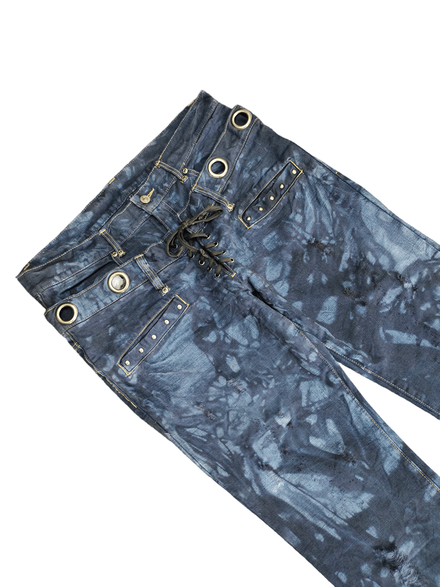 Japanese Brand PPFM Inspire Japanese Double Waist Distressed Dye Jeans 35 Size US 35 - 3 Thumbnail