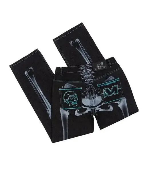 Jean Skull Graphic Print Jeans Size US 29 - 4 Thumbnail
