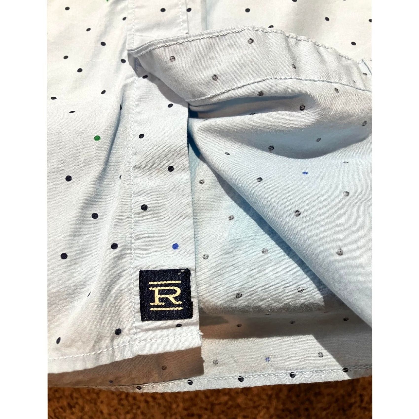 Frye VINTAGE Rye Polka Dot Shirt Short Sleeve Button-Down XL BLUE Dot Men Size US XL / EU 56 / 4 - 2 Thumbnail