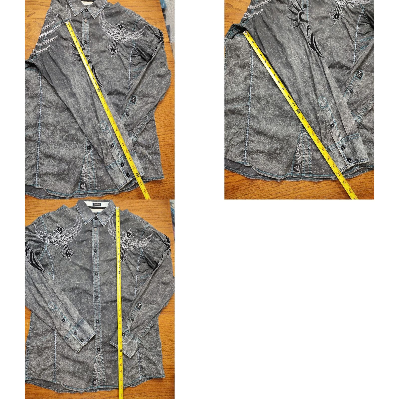 Roar Roar Shirt Mens Medium Faded Gray Embroidered Cross Long Sleeve Button Up Rock Size US M / EU 48-50 / 2 - 8 Thumbnail