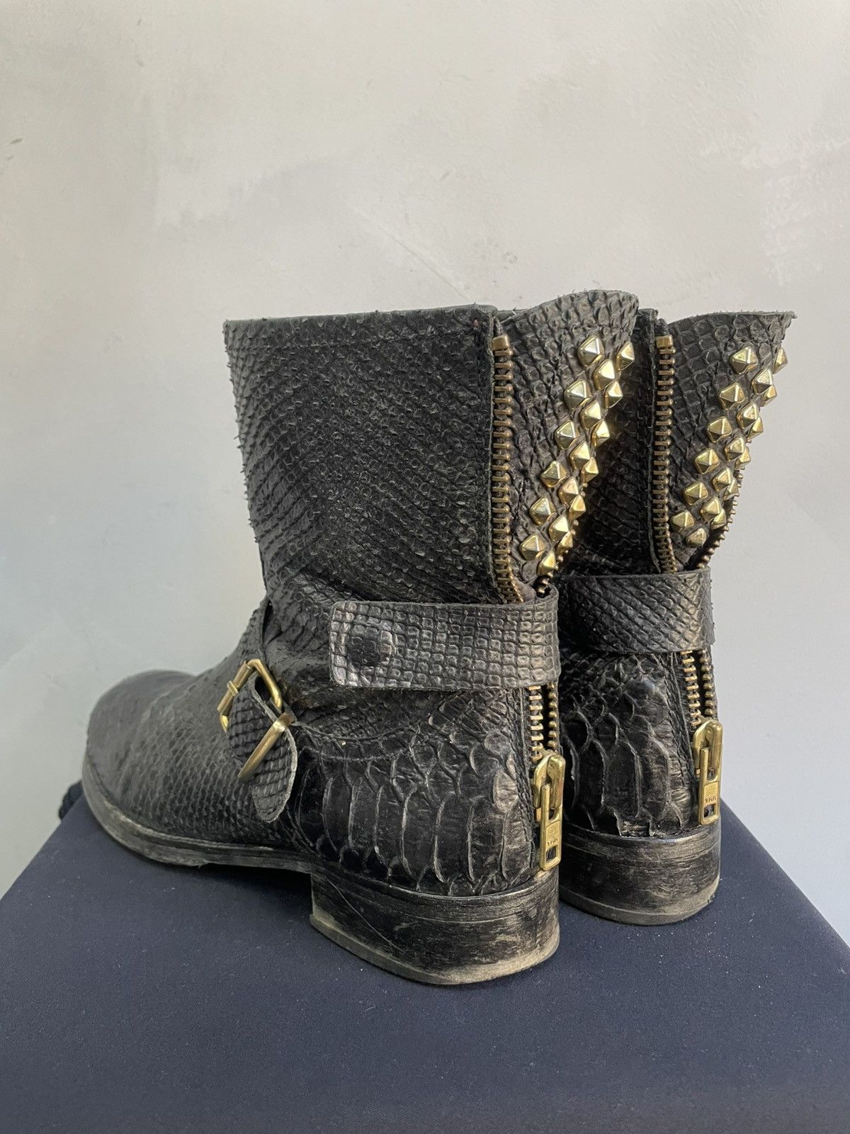 Hedi Slimane Studded python leather snake avant garde boots y2k guidi Size US 7.5 / EU 40-41 - 6 Thumbnail