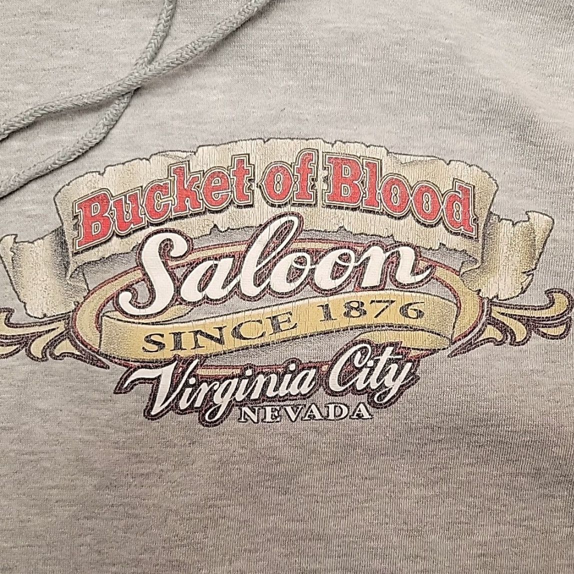 Vintage VTG Bucket of Blood Saloon Hoodie Men L Gray Hooded Sweatshirt Y2K Virginia City Size US L / EU 52-54 / 3 - 2 Thumbnail