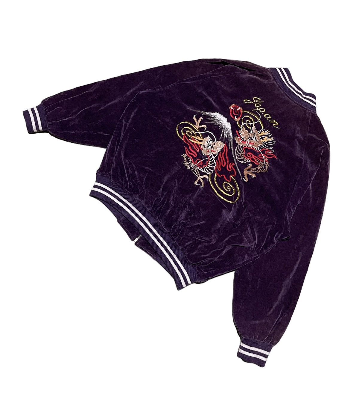 Vintage Japanese Sukajan Velvet Bomber Twin Dragon Japan Embroidery Size US L / EU 52-54 / 3 - 7 Thumbnail