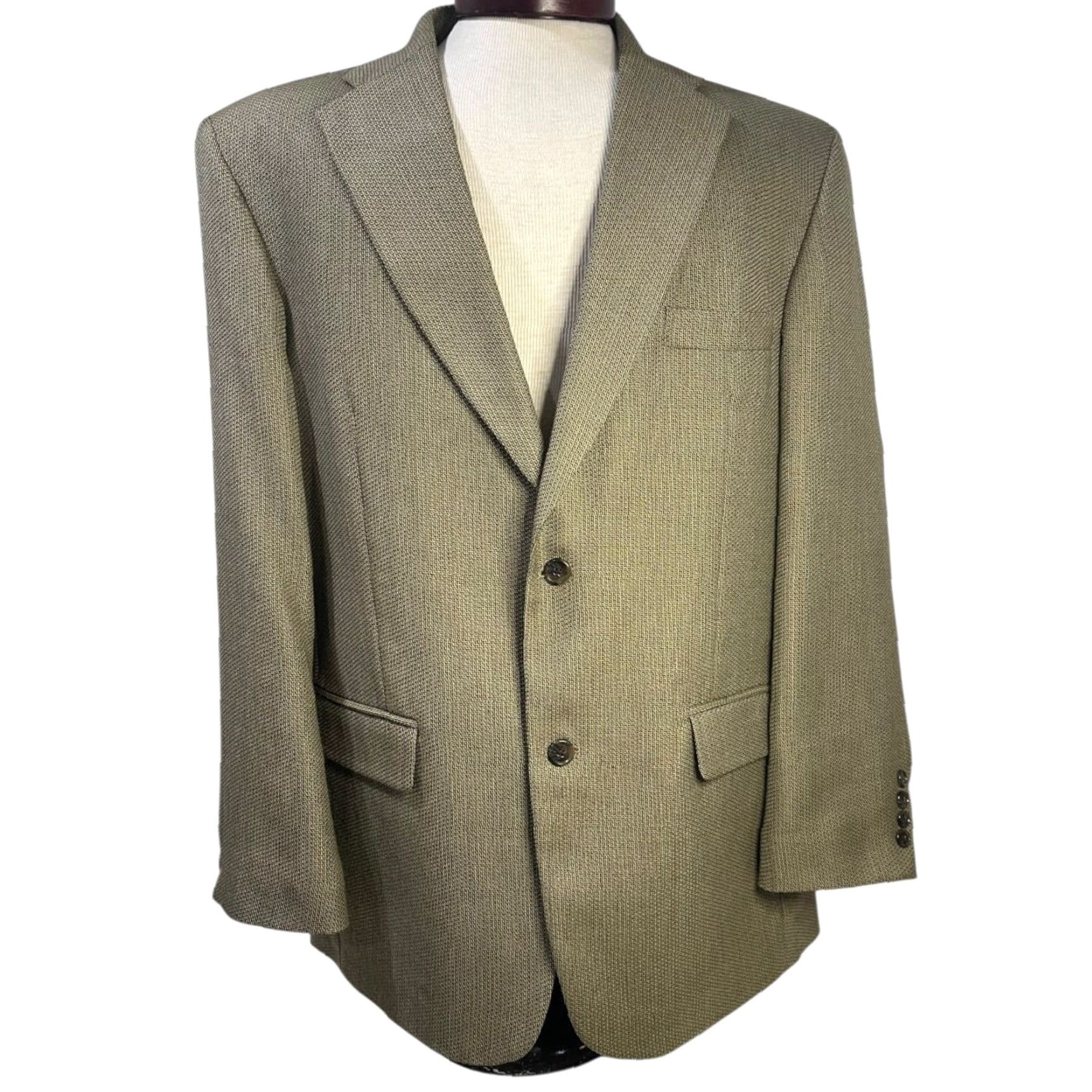 Haggar VINTAGE Haggar 2 Button Mens Sport Coat Blazer Olive Wool Blend Coat 46R Regular Men Girls? Size 46R - 3 Thumbnail