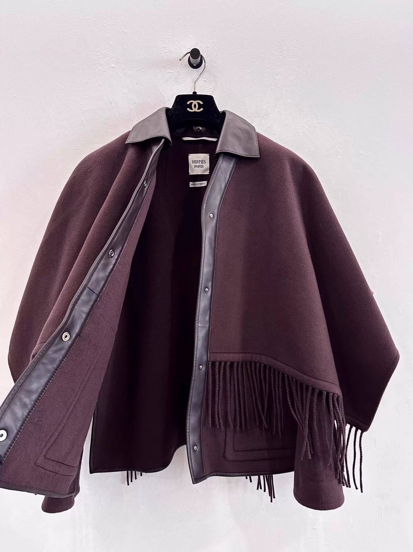 Hermes Women Hermes Wine Cashmere Lambskin Tassel Cape 36 Size XS / US 0-2 / IT 36-38 - 4 Thumbnail