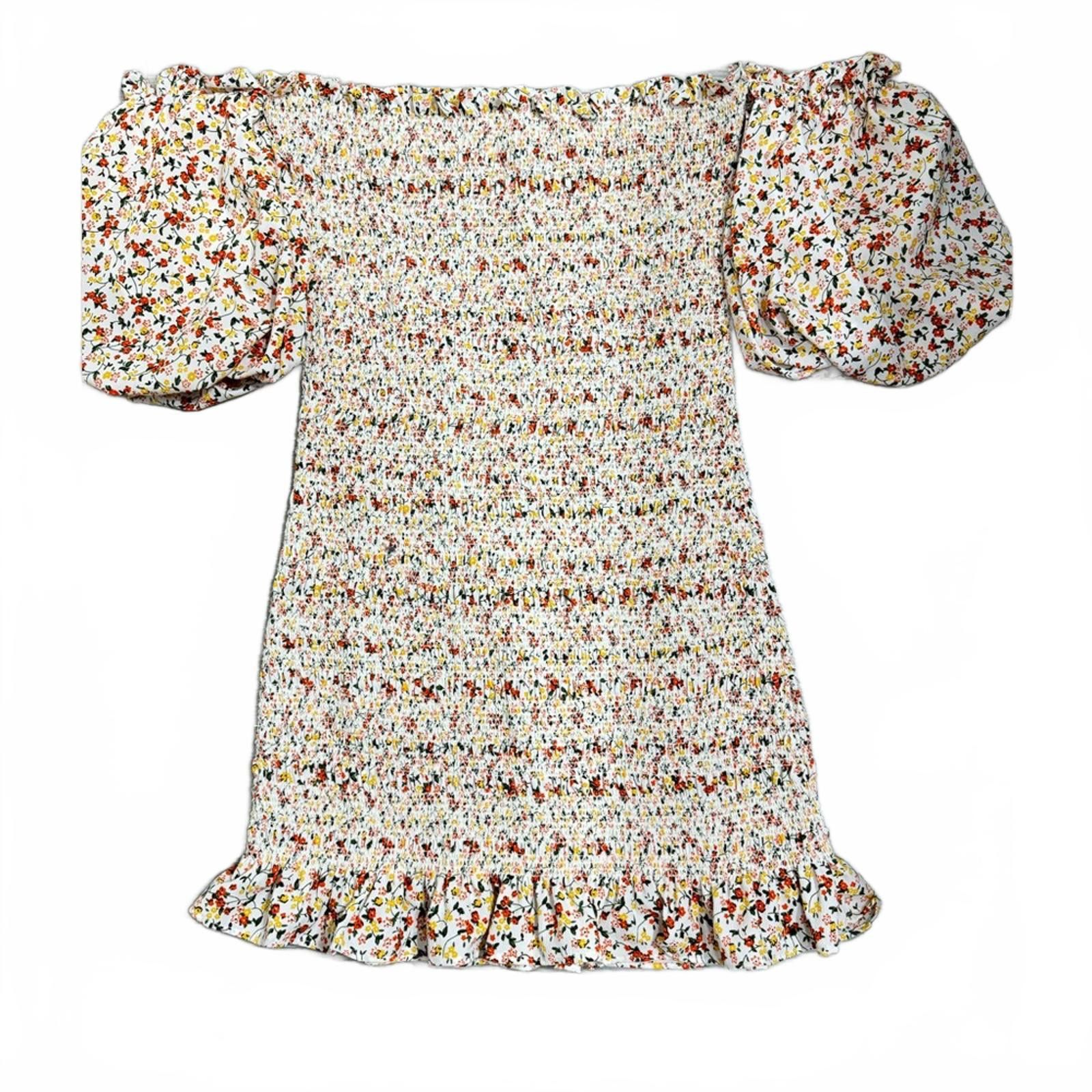 Topshop Topshop Floral Print Off Shoulder Smocked Mini Dress- Size 8 Size M / US 6-8 / IT 42-44 - 5 Thumbnail