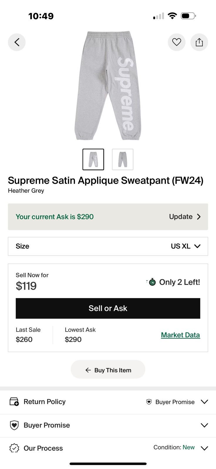 Supreme Supreme Satin Applique Sweatsuit FW24 Heather Grey Size US XL / EU 56 / 4 - 2 Thumbnail