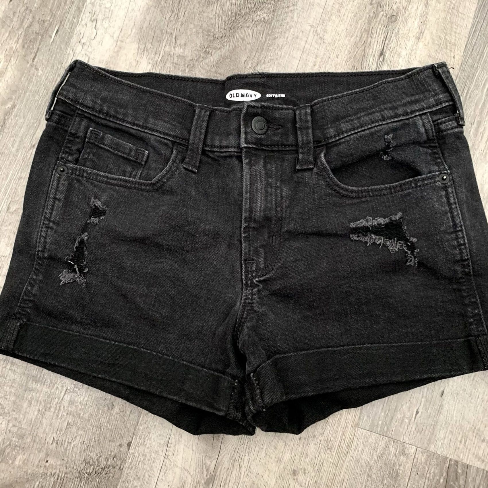 Old Navy Old Navy Denim Shorts Womens 4 Mid Rise Boyfriend Black Jean Cuffed Distressed Size 27" / US 4 / IT 40 - 5 Thumbnail