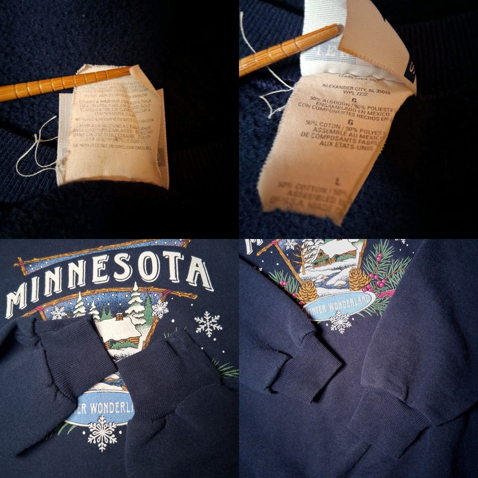 Jerzees VINTAGE Minnesota Sweatshirt Large L Blue Cotton Blend Knit Jerzees NuBlend Crewneck Pullover Graphic Winter Wonderland Nature Cabincore Mens Size US L / EU 52-54 / 3 - 8 Thumbnail