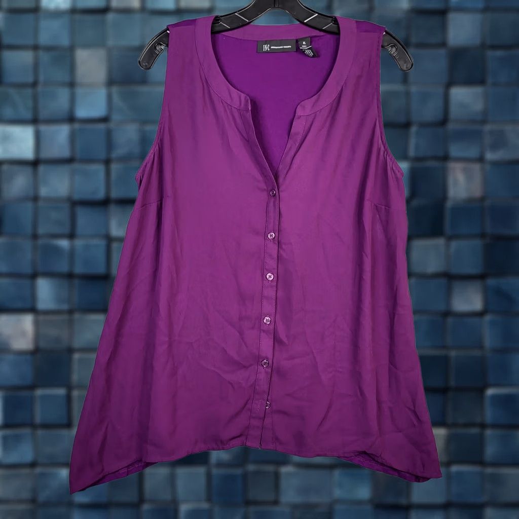 Vintage I.N.C International Concepts Purple Button-Up Blouse XL Womens Shirt V-Neck Sleeveless Spa? Size XL / US 12-14 / IT 48-50 - 1 Thumbnail