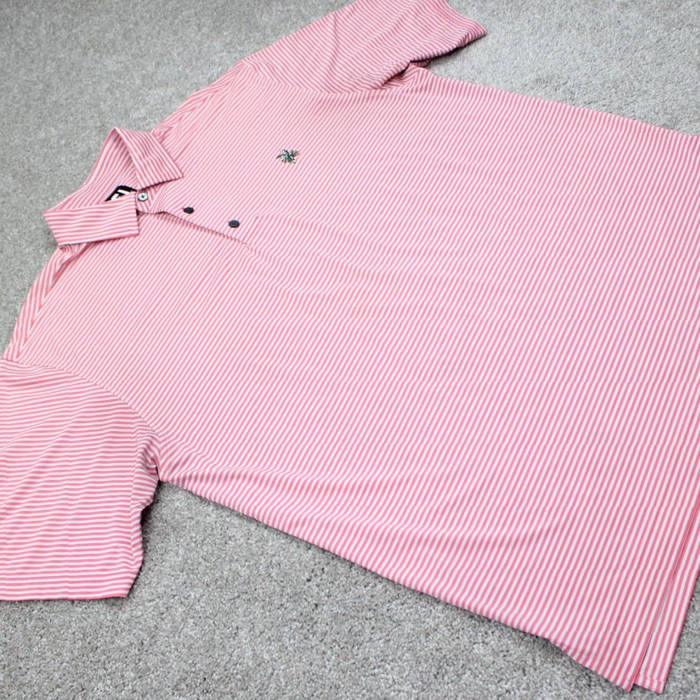 Footjoy FootJoy Polo Shirt Mens XL Pink/White Striped Short Sleeve Golf Stretch Pullover Size US XL / EU 56 / 4 - 7 Thumbnail