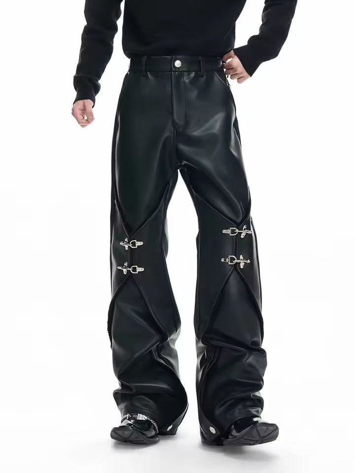 Jean Long Black Pu Leather Straight Pants Size US 29 - 2 Thumbnail
