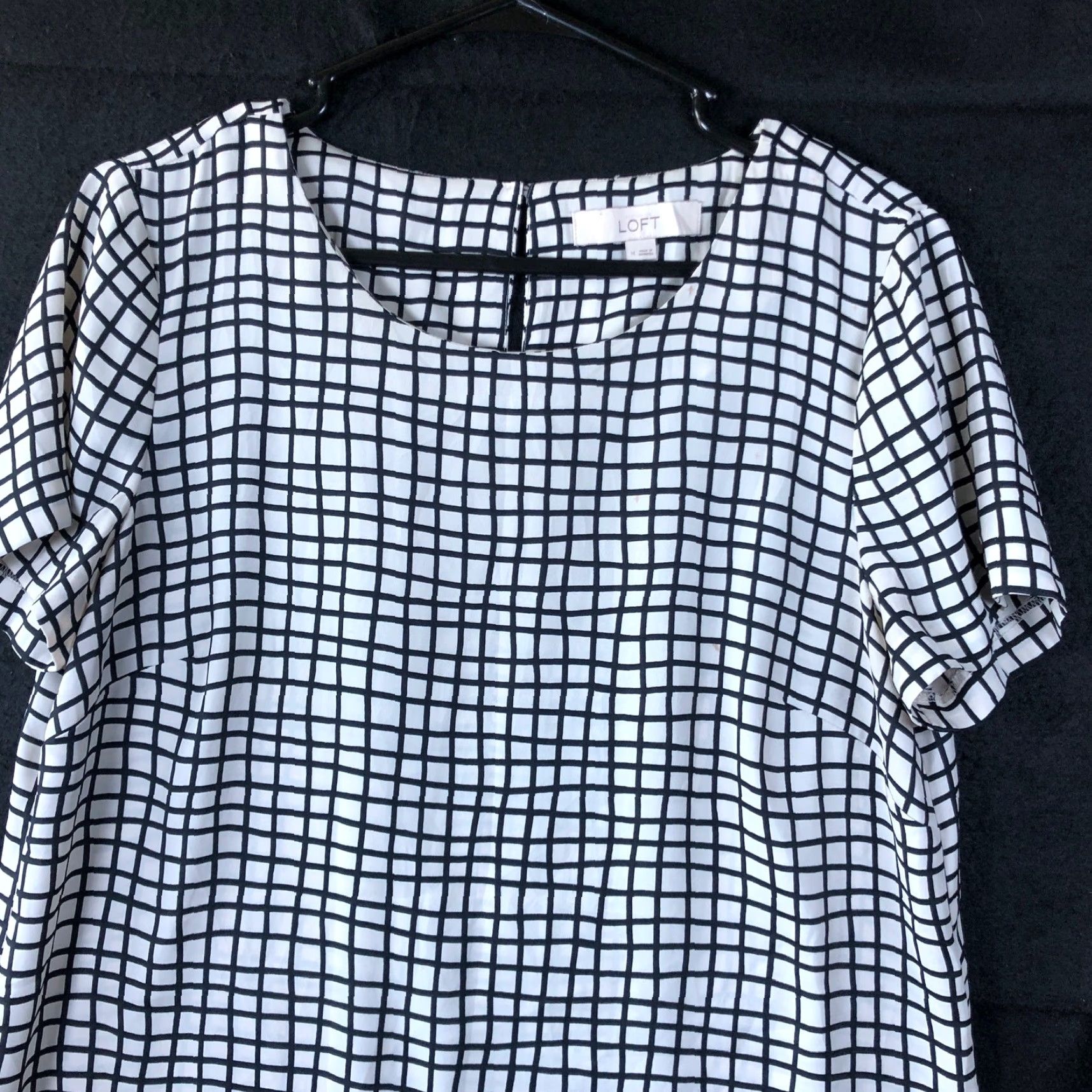 Loft LOFT Ann Taylor Womens Blouse White Black Short Sleeve Round Neck Medium Size M / US 6-8 / IT 42-44 - 2 Thumbnail