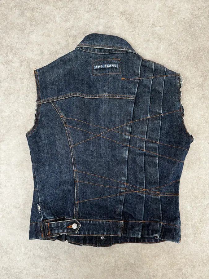 Jean Paul Gaultier 2000s Jean Paul Gaultier Blue Elastic Sleeveless Vest Denim Jacket Size S / US 4 / IT 40 - 4 Thumbnail