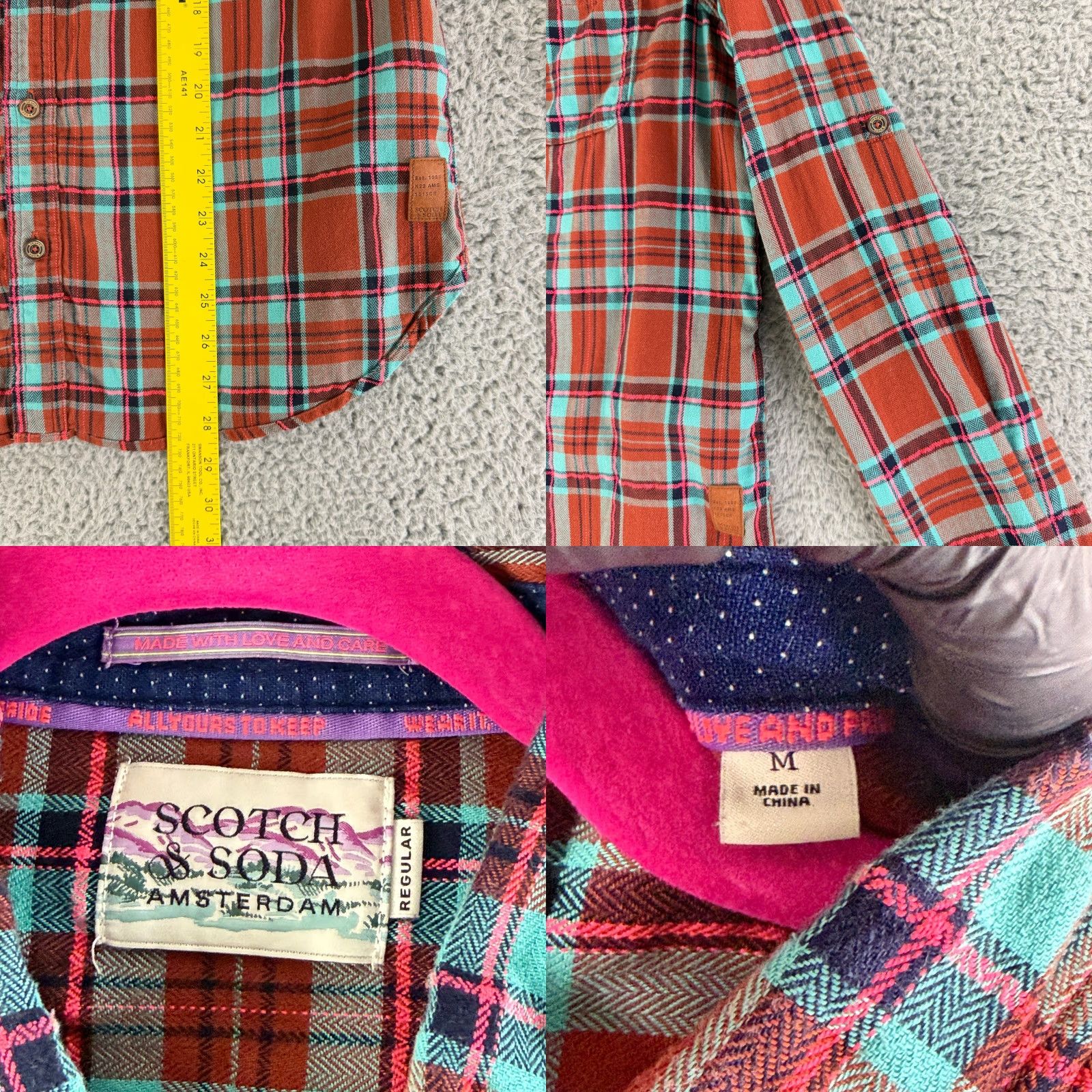 Scotch & Soda Scotch & Soda Button-Up Shirt Mens Medium Orange Plaid Long Sleeve Cotton Casual Size US M / EU 48-50 / 2 - 8 Thumbnail
