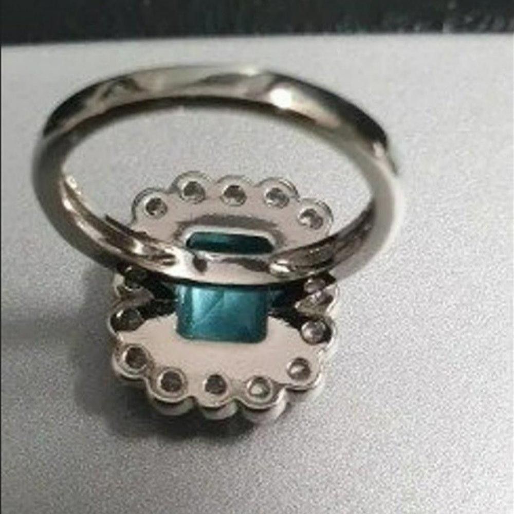 Designer Blue Inlaid Aquamarine Rhinestone Silver Ring - Size 5 Size ONE SIZE - 6 Thumbnail