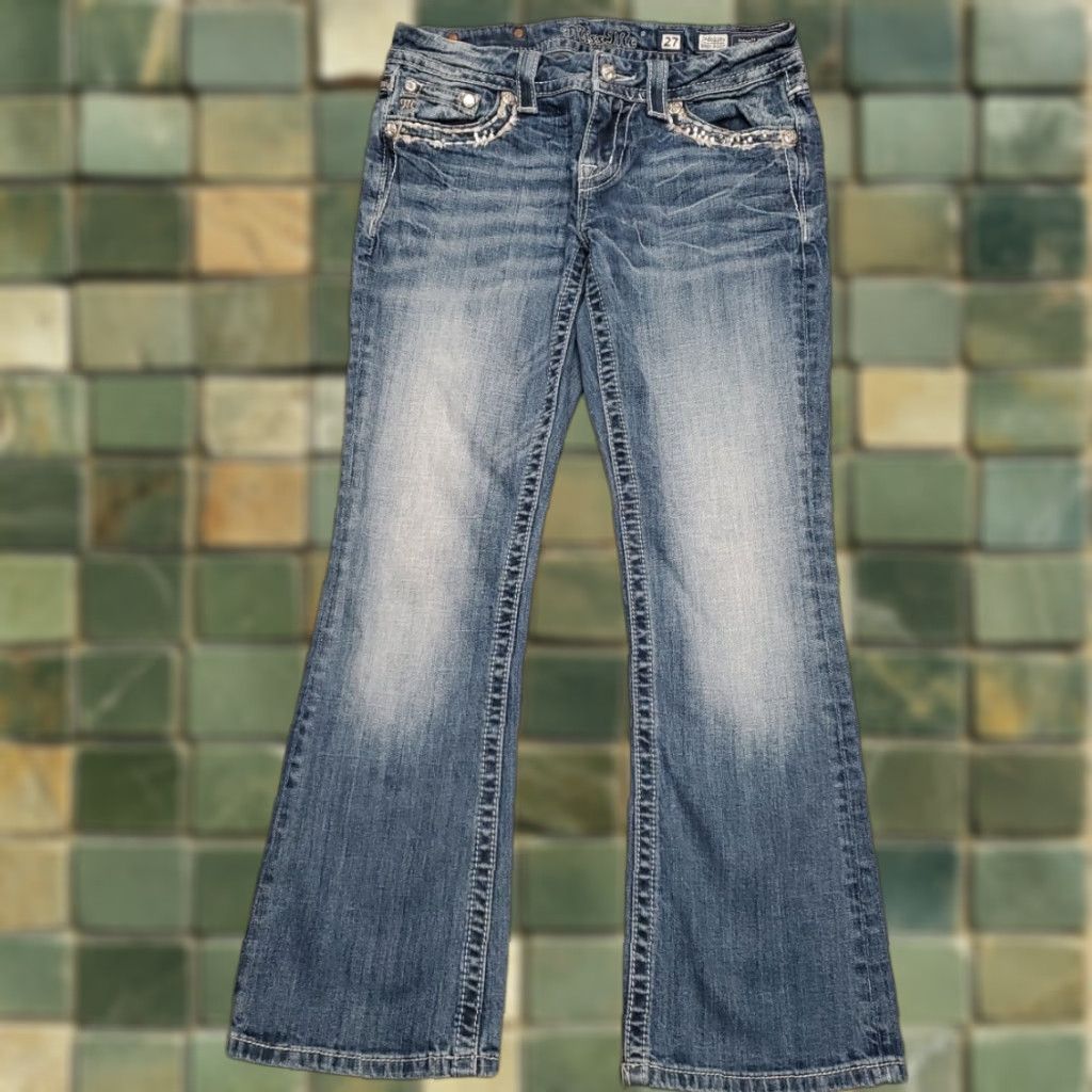 Miss Me VINTAGE MissMe Jeans Womens 27 Faded Whiskered Blue Denim Boot Cut Thick Stitch Cowboy Shirt? Size 27" / US 4 / IT 40 - 1 Thumbnail