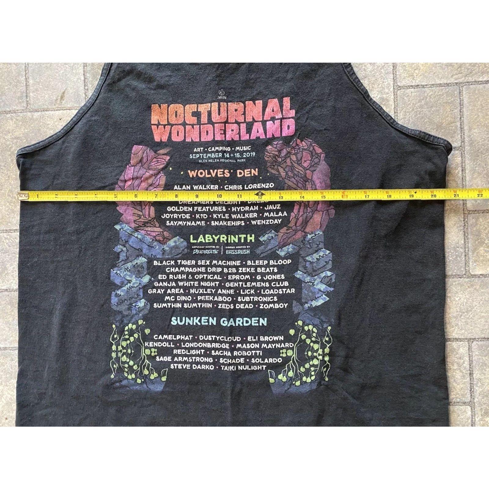 Vintage Nocturnal Wonderland Festival Lineup 2019 Insomniac Mens LARGE Tank Top Shirt Black T-Shirt Graphic Print Sleeveless Short Sleeve Tagless Printing Size US L / EU 52-54 / 3 - 7 Thumbnail