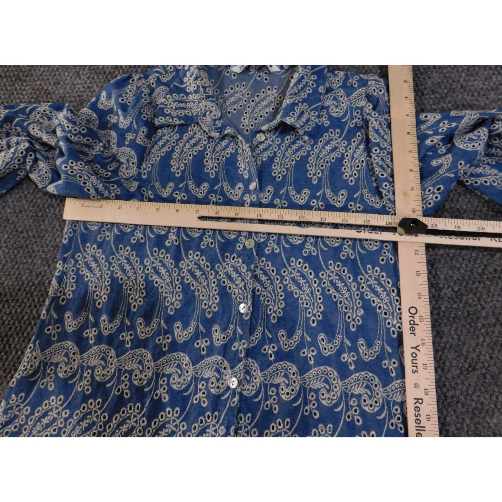 Zara Zara Shirt Womens Medium Blue Paisley Embroidered Button-Up Long Sleeve Top Blouse Size M / US 6-8 / IT 42-44 - 6 Thumbnail