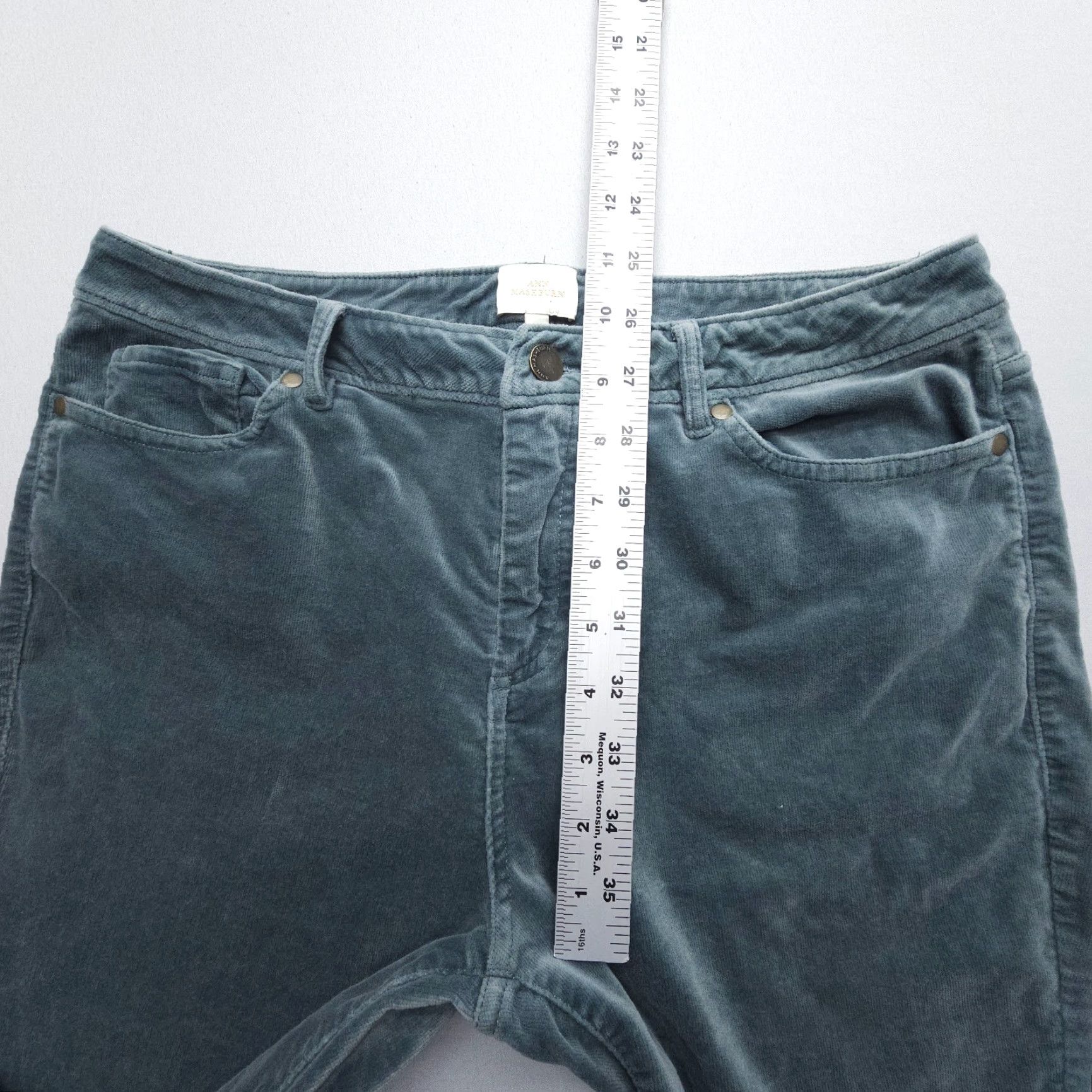 Velvet VINTAGE Ann Mashburn Velvet Flare Jeans Womens 29 Green Crop Stretch Velveteen 27" Insm Size 29" - 6 Thumbnail